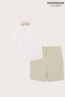 Monsoon Green Smart Shorts Bowtie and Shirt Set (M93409) | €31 - €44