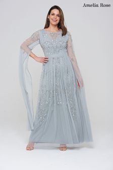 Amelia Rose Silver Embellished Maxi Dress (M93535) | $305
