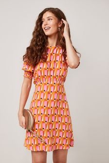 Oranžna in roza z geometrijskim potiskom - Lahkotna obleka (M93595) | €11