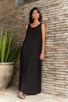 Zwart - Lange jersey jurk zonder mouwen (M93776) | €23