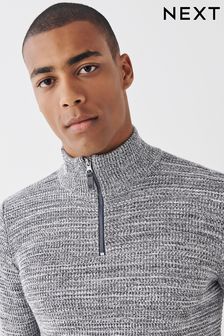 Teksturowany sweter zapinany na suwak pod szyją (M93905) | 87 zł