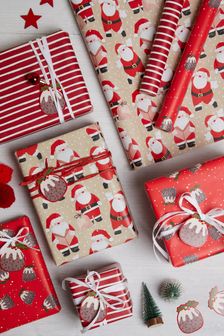 Set of 3 Red Santa & Puds Christmas Wrapping Papers With Accessories (M93935) | 10 €