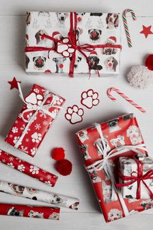 Set of 3 Festive Dogs Christmas Wrapping Papers With Accessories (M93936) | €11