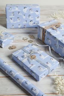 Teal Blue Penguins Extra Wide 10 Metre Wrapping Paper (M93947) | AED26