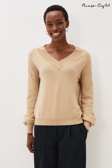 Phase Eight Natural Ophelia Wool Blend V-Neck Jumper with Cashmere (M94383) | AED494
