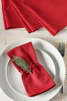 Red Cotton Blend With Linen Set of 4 Napkins (M94419) | ₪ 46
