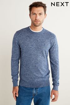 Navy Blue Stag Embroidery Marl Knitted Jumper (M94571) | €29