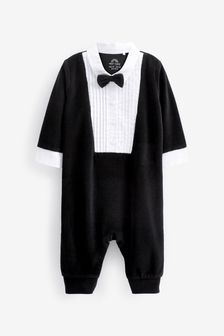 Smocking negru - Pijama din velur pentru bebeluși (0 luni - 2 ani) (M95265) | 124 LEI - 141 LEI
