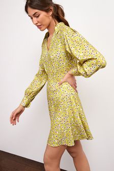 Citrine Yellow Ditsy Satin Jacquard Mini Dress (M95363) | 18 €