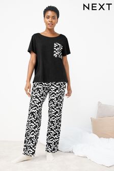 Black/White Cotton Short Sleeve Pyjamas (M95401) | $38