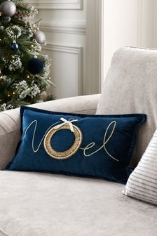Navy Noel Embellished Festive Cushion (M95736) | $33