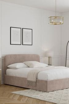 Opulent Velvet Natural Pebble Matson Upholstered Ottoman Storage Bed Frame (M95834) | €725 - €825