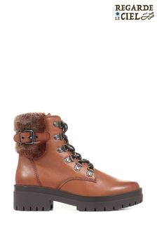 Regarde Le Ciel Brown Olga-09 Leather Hiker Boots