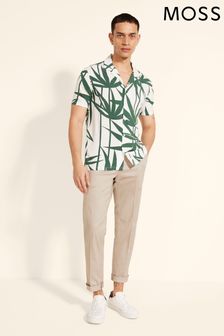 Moss Green Slim Fit Bamboo Print Short Sleeve Shirt (M96030) | SGD 61
