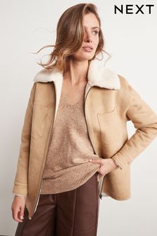 Camel Brown Faux Shearling Lined Shacket (M96126) | $121