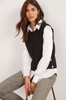 Czarny - Sweter z warstwą koszuli i guzikami zdobionymi dżetami (M96545) | 165 zł