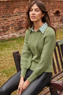 Verde brillante - Suéter con capa de efecto camisa y pespuntes (M96637) | 38 €