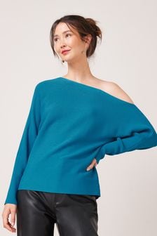 Teal Blue Off The Shoulder Knitted Top (M96689) | 26 €