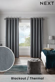 Steel Blue Cotton Eyelet Blackout/Thermal Curtains (M96800) | $58 - $108