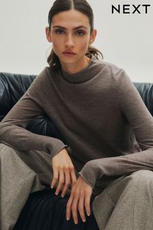 Rjava krta - Premium 100-% merino volnen pulover z zavihanim ovratnikom (M96857) | €38