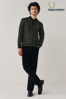 Fred Perry Green Jacquard Long Sleeve Polo Shirt (M96919) | 140 €