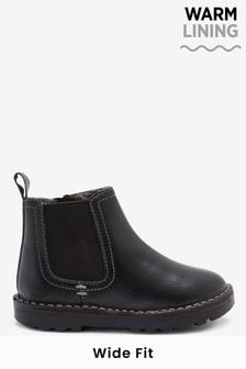Black Wide Fit (G) Warm Lined Leather Chelsea Boots (M97283) | DKK115 - DKK138