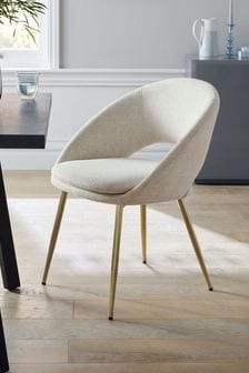 Set of 2 Tweedy Plain Light Natural Hewitt Gold Leg Dining Chairs (M97708) | €380