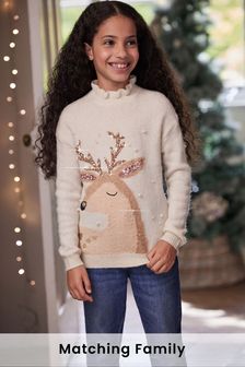Кремовый - Джемпер с рождественским оленем (семейная коллекция) (3-16 лет) (M97761) | €28 - €35