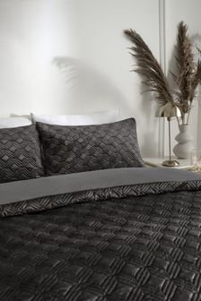 Charcoal Grey Luxe Velvet Geo Duvet Cover and Pillowcase Set (M97793) | $82 - $133