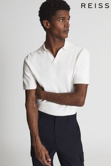 Reiss White Cumbria Texture Open Collar Knitted Polo (M97945) | $161
