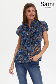 חולצה עם שרוול קצר בצבע כחול של Saint Tropez דגם Lilja (M97968) | ‏210 ₪