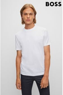 BOSS White Regular Fit Tonal Rubber Logo 100% Cotton T-Shirt (M98038) | $101