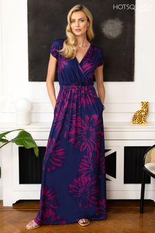 Hot Squash Womens Navy/Pink Flower Iconic Maxi Dress (M98331) | €144