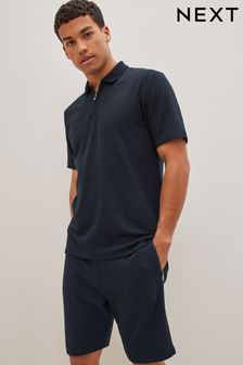 Navy Blue Dogtooth Textured Polo Shirt (M98452) | 19 €