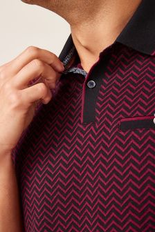 Black/Burgundy Red Geo Print Polo Shirt (M98458) | €32