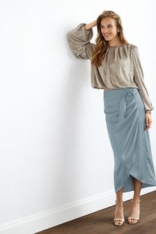 Grey Tailored Satin Wrap Skirt (M98497) | 46 €