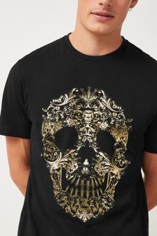 Black/Gold Skull - Regular Fit - Print T-shirt (M98553) | KRW26,900