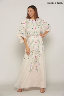 Frock and Frill Floral Nude Embroidered Maxi Dress (M98566) | €204
