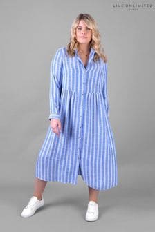 Live Unlimited Blue Curve Stripe Chambray Maxi Shirt Dress (M98569) | €108