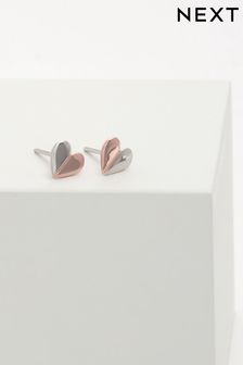 Ton auriu roz/Ton argintiu - Cercei cu șurub în formă de inimă placați cu Auriu din argint pur cu model inimă (M98730) | 100 LEI