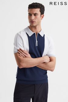 Reiss Navy/White Swing Golf Colourblock Half-Zip T-Shirt (M99223) | 867 QAR