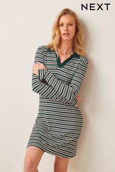 White/Green Stripe Long Sleeve Shirt Mini Dress (M99313) | 38 €
