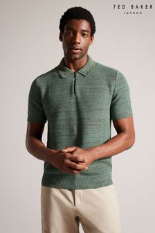 Ted Baker Green Blossam Regular Textured Zip Polo Shirt (M99334) | $196