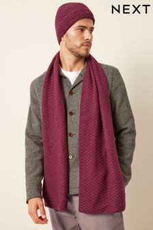 Burgundy Red Textured Beanie Hat and Scarf Set (M99540) | €19