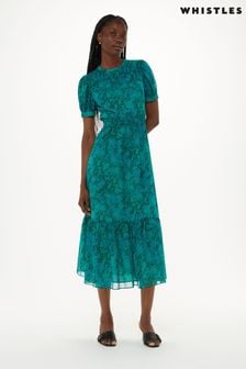 Whistles Gesmoktes Kleid mit diagonalem Schlangenhautmuster, Blau (M99852) | 137 €