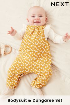 Ocru cu buline - Jersey Printed Baby 2 Piece Dungarees And Bodysuit Set (0 luni - 3 ani) (EU9736) | 132 LEI - 149 LEI