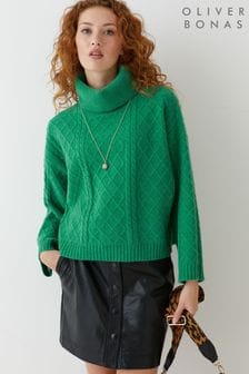 Oliver Bonas Green Cable Roll Neck Knitted Jumper (MJQ873) | 80 €