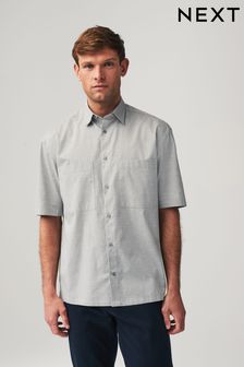 Light Grey Textured Cotton Short Sleeve Boxy Fit Shirt (MT8709) | €34