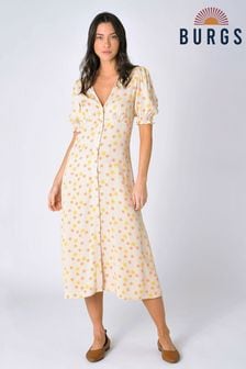 Burgs Natural Mellion Printed Button Front Midi Dress (N00041) | €37