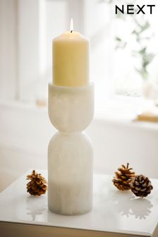 White Marble Effect Pillar Candle Holder
